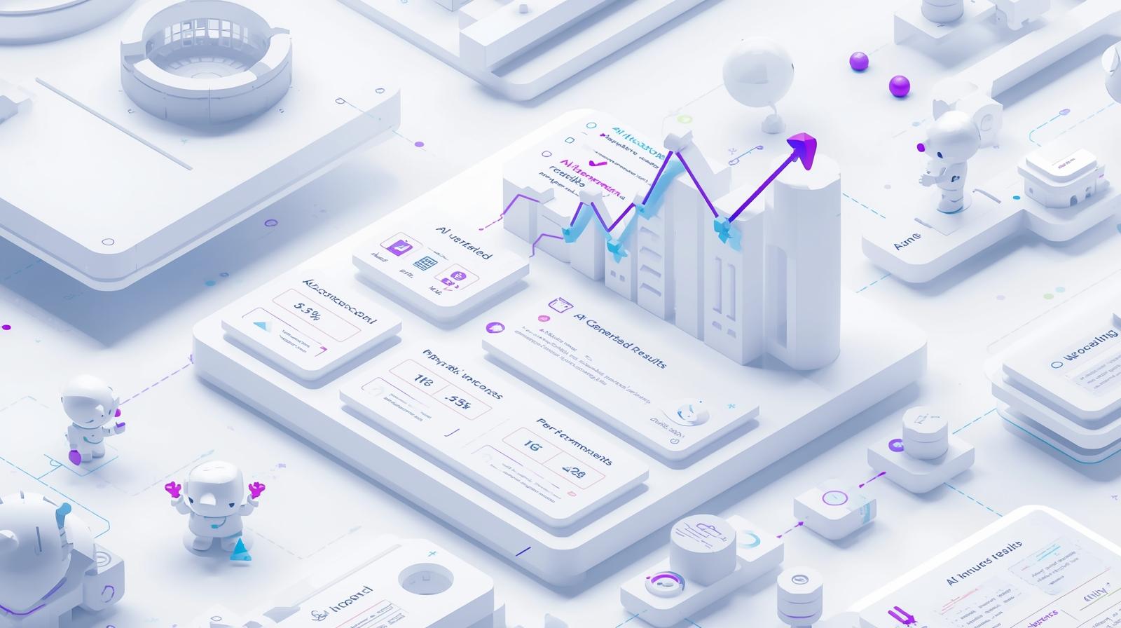 AI SEO dashboard concept showing AI search visibility signals, structured data and growth analytics
